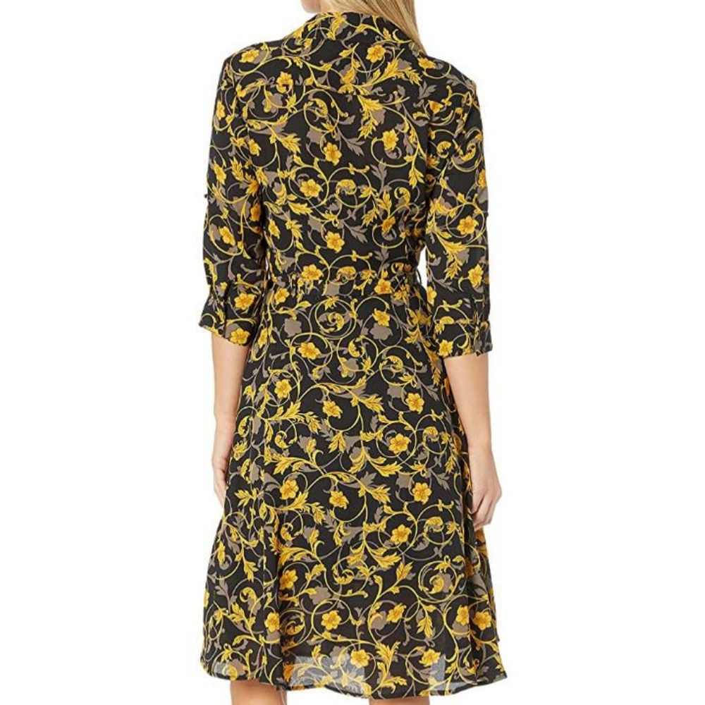 Long Sleeve FloralPrint Pin tuck Shiftdress Black Yellow Nanette Lepore - Picture 6 of 12